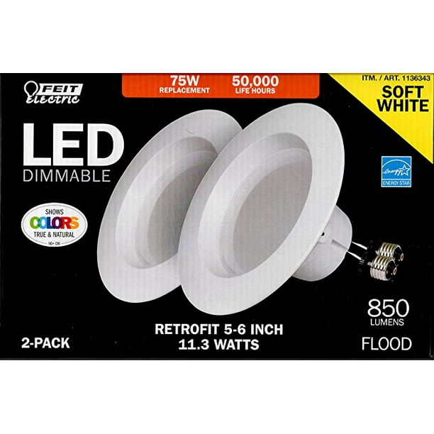 LED Dimmable 4 Pack Retrofit Kit Soft white 2700K Feit Electric 850 Lumens Replaces 5-6 inch 